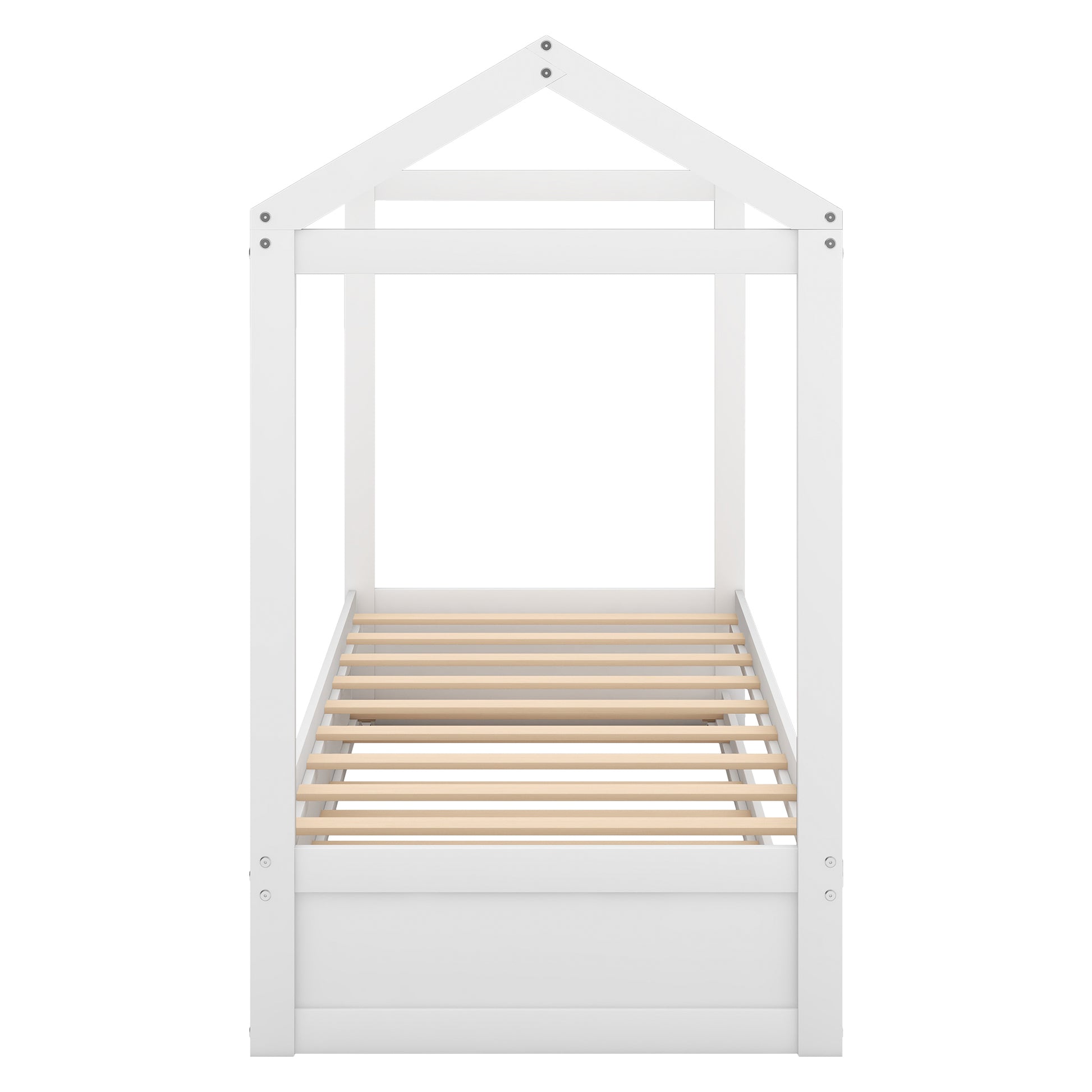 White Cottage Bunk Bed with Trundle - Stylish Wooden Bunk Bed for Kids' Bedroom- USA