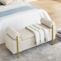 Elegant Upholstered Linen Storage Bench with Cylindrical Arms and Iron Legs