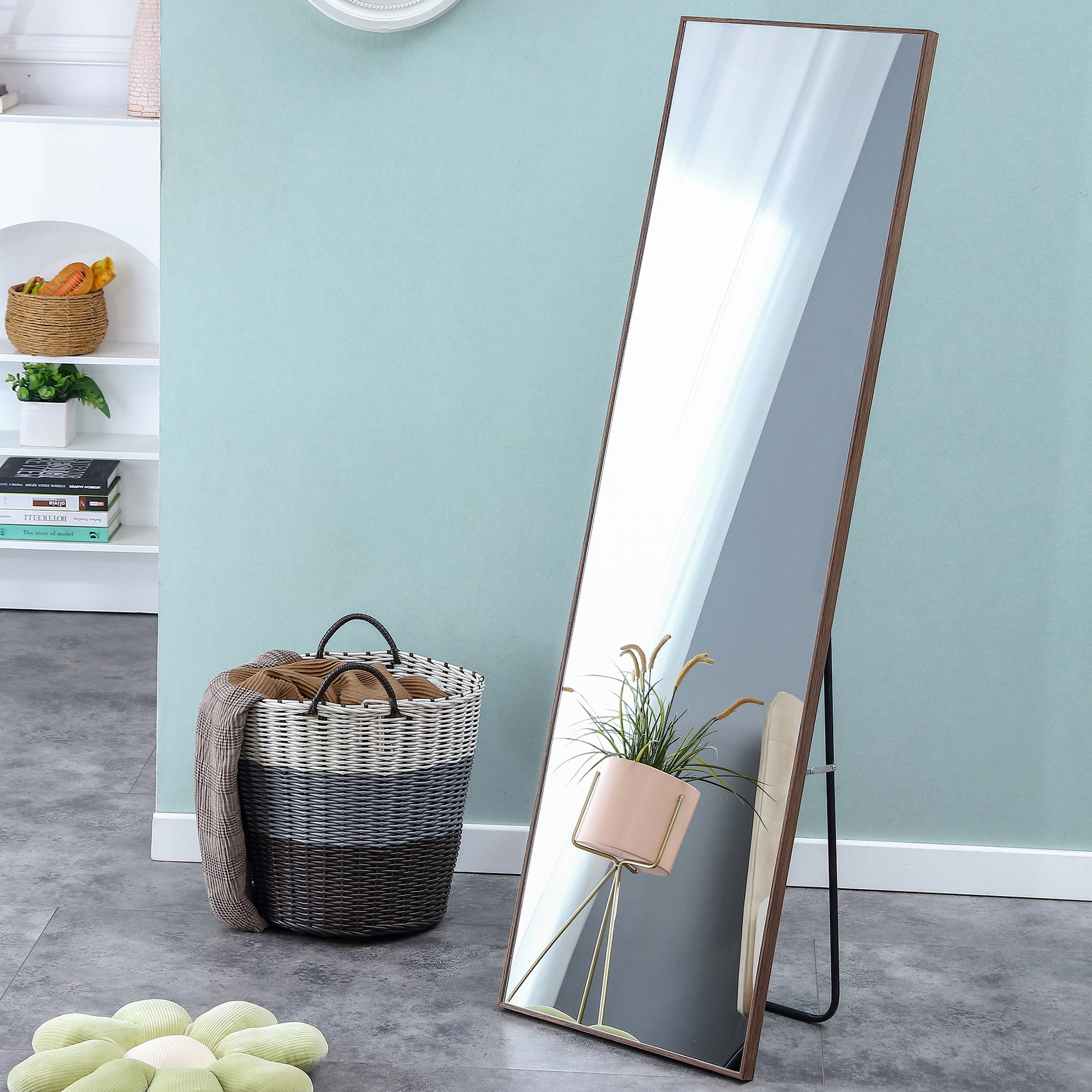 Brown Solid Wood Full Body Mirror - Decorative Dressing & Floor Standing Mirror