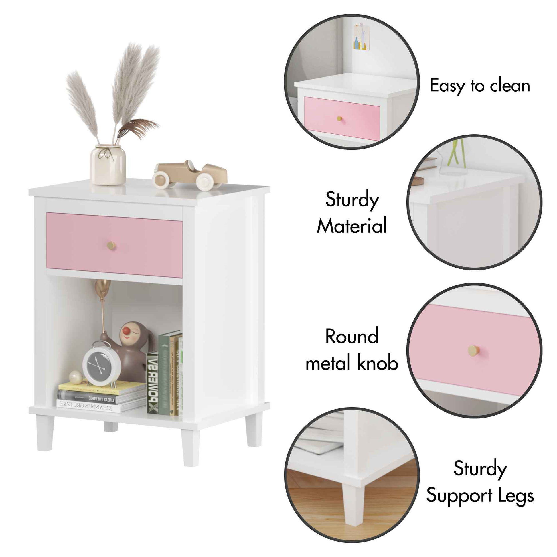 Elegant Nursery Nightstand with Drawer and Shelf for Infants and Toddlers