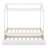 White Cottage Bunk Bed with Trundle - Stylish Wooden Bunk Bed for Kids' Bedroom- USA