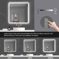 36X36 Inch LED Bathroom Mirror Vanity Mirrors with Front Lights Wall Mounted Anti-Fog Frameless Make Up Mirror with Light 5 mm Copper-Free Silver Mirror Horizontal or Vertical