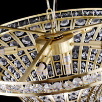 Close-up view of the 24' Modern Crystal Round Chandelier with gold finish, showcasing intricate crystal details and sleek design.