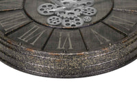 Clocks, 24' Round, Gear Mechanism, Wall Clock, Grey, Transitional