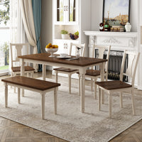 Classic 6-Piece Wooden Dining Set with Table, 4 Chairs and Bench