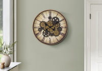 20 Round Transitional Wall Clock with Open Gear Mechanism - Brown USA