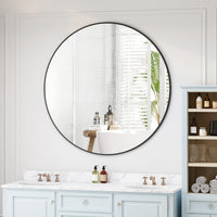 42 Inch Black Circular Decorative Wall Mirror - Metal Framed Round Vanity Mirror for Bathroom, Living Room & Bedroom