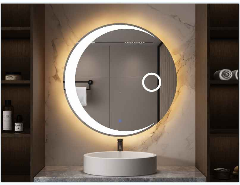 24 Inch LED Memory Mirror - Dimmable Anti-Fog Wall-Mounted Vanity with Unique Sun and Moon Design USA