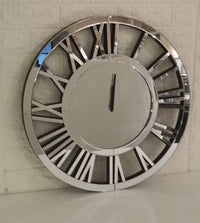 24 Silver Mirrored Wall Clock - Modern Decorative Clock for Living Room USA