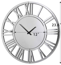 24 Silver Mirrored Wall Clock - Modern Decorative Clock for Living Room USA