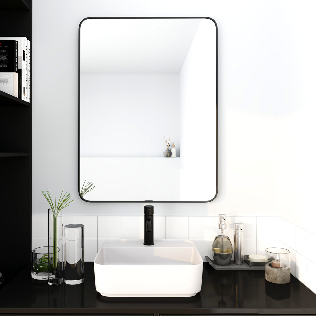 24x32 Inch Black Aluminum Framed Decorative Bathroom Mirror USA