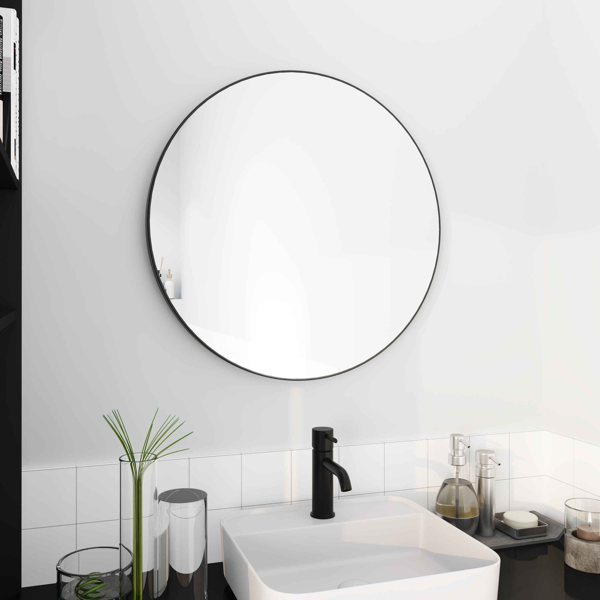 24'  Large Round Black Circular Mirror