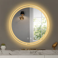 28-Inch Round LED Bathroom Mirror with Dimmable Lighting and Defogging Function USA