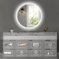 28-Inch Round LED Bathroom Mirror with Dimmable Lighting and Defogging Function USA