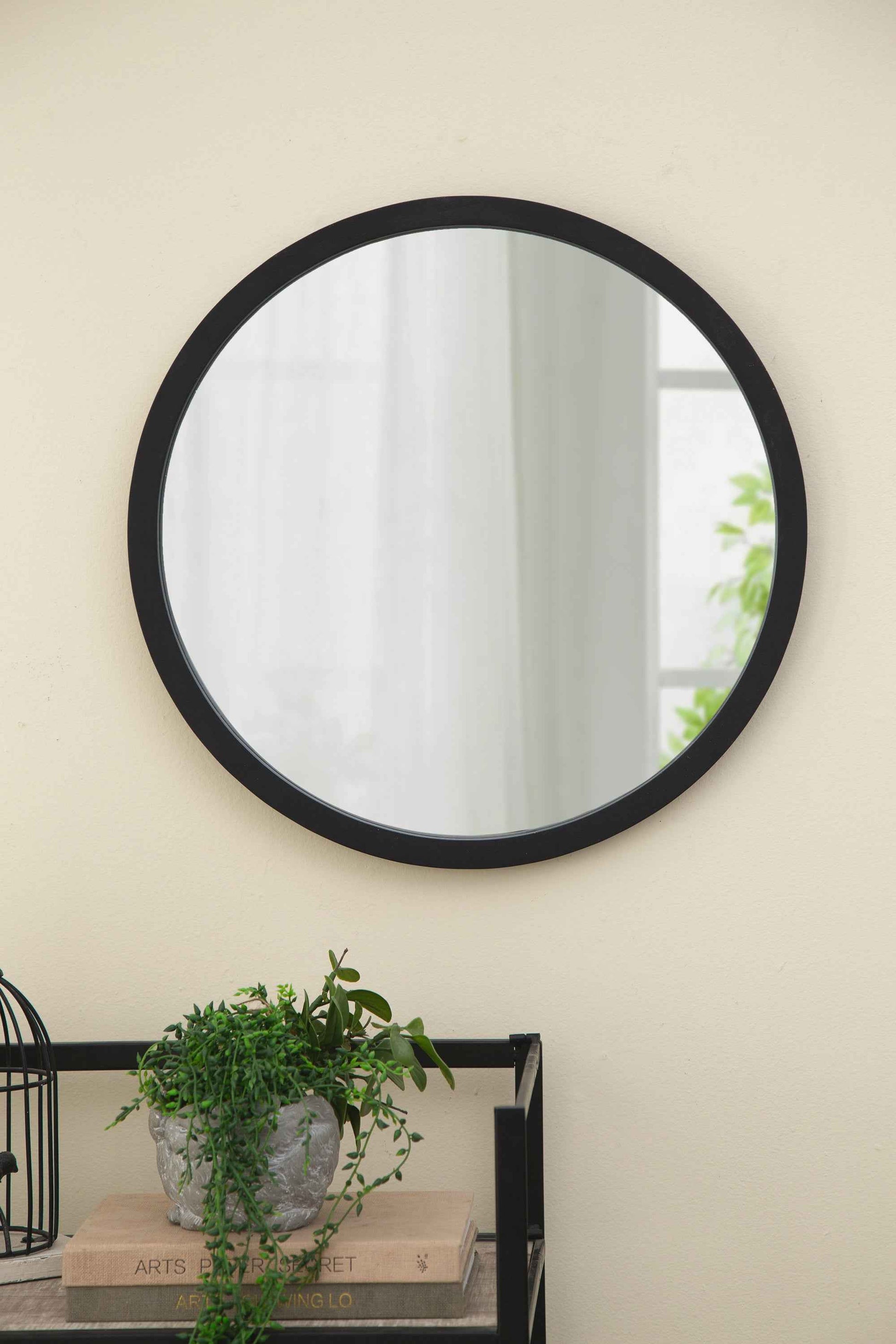 20' x 20' Circle Wall Mirror with Wooden Frame and Black Finish, Wall Mirror for Living Room, Dining Room, Foyer, Bathroom, Office