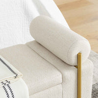 Elegant Upholstered Linen Storage Bench with Cylindrical Arms and Iron Legs