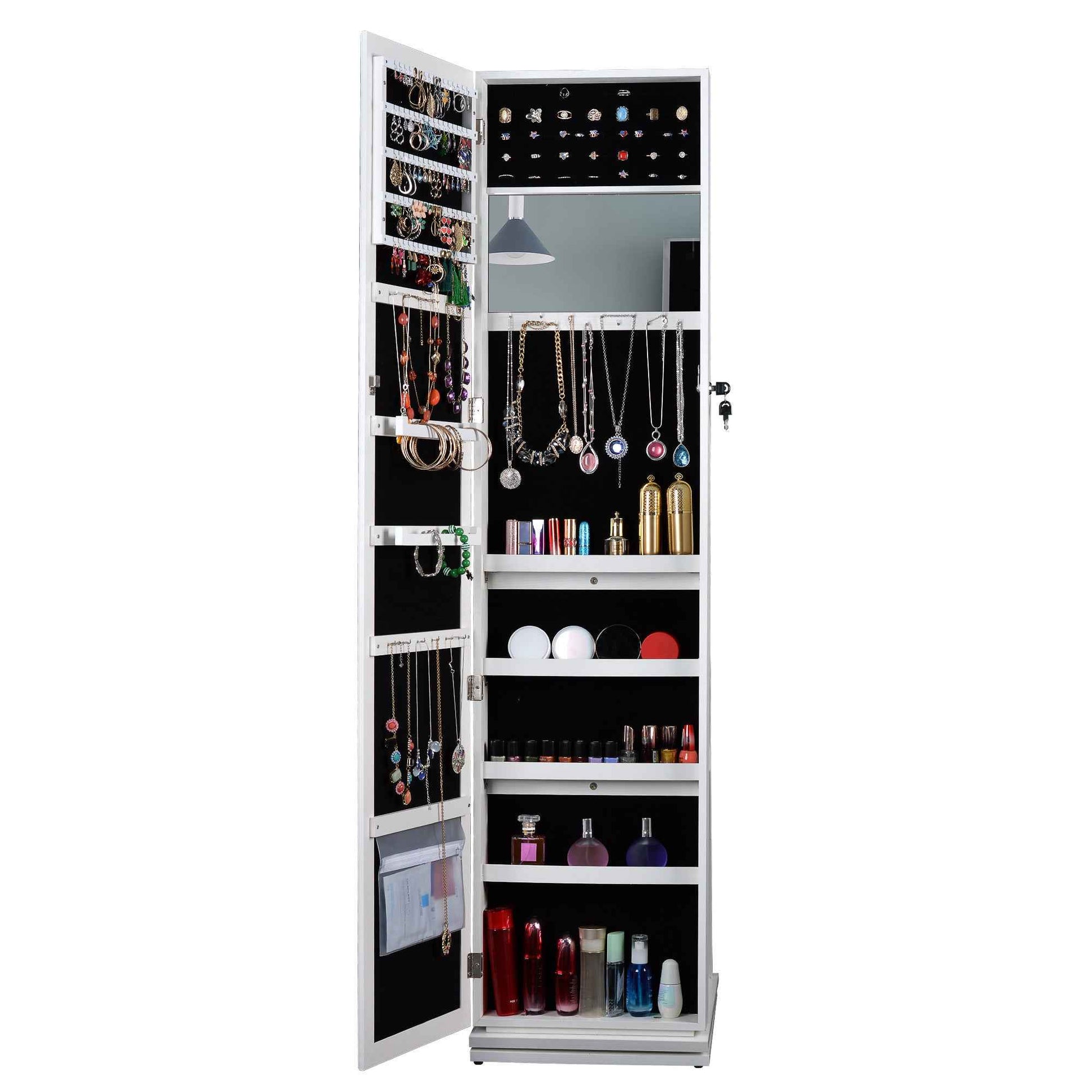 Full Length Mirror 360° Swivel Jewelry Cabinet