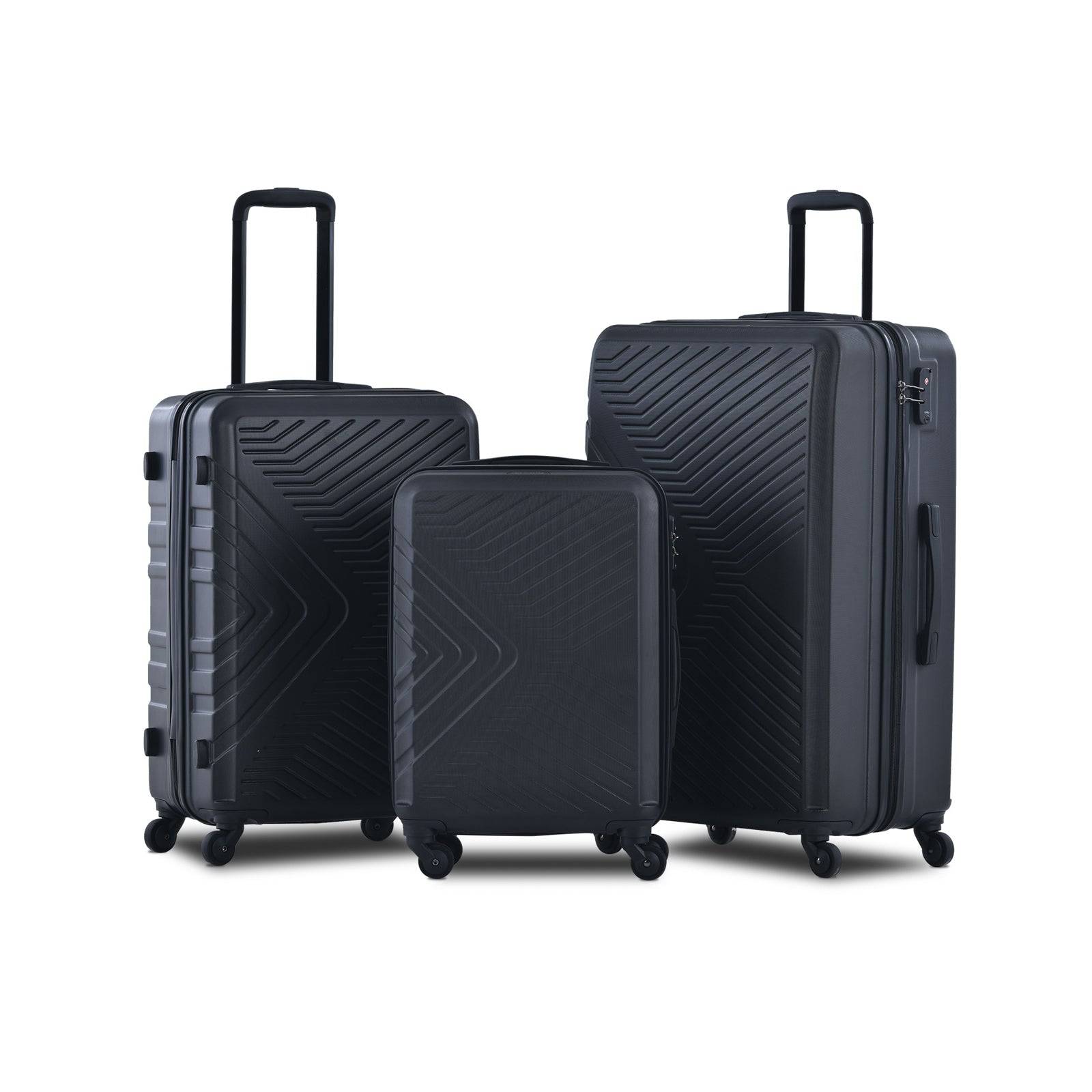 3-Piece Expandable Suitcase Set with TSA Locks - Black Hardside Luggage Travel Bags USA