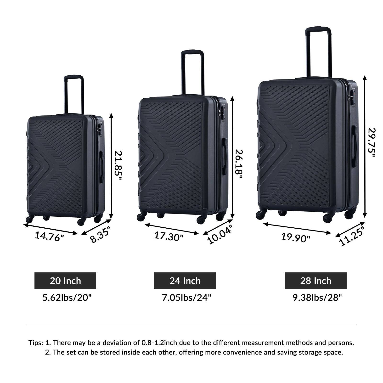 3-Piece Expandable Suitcase Set with TSA Locks - Black Hardside Luggage Travel Bags USA