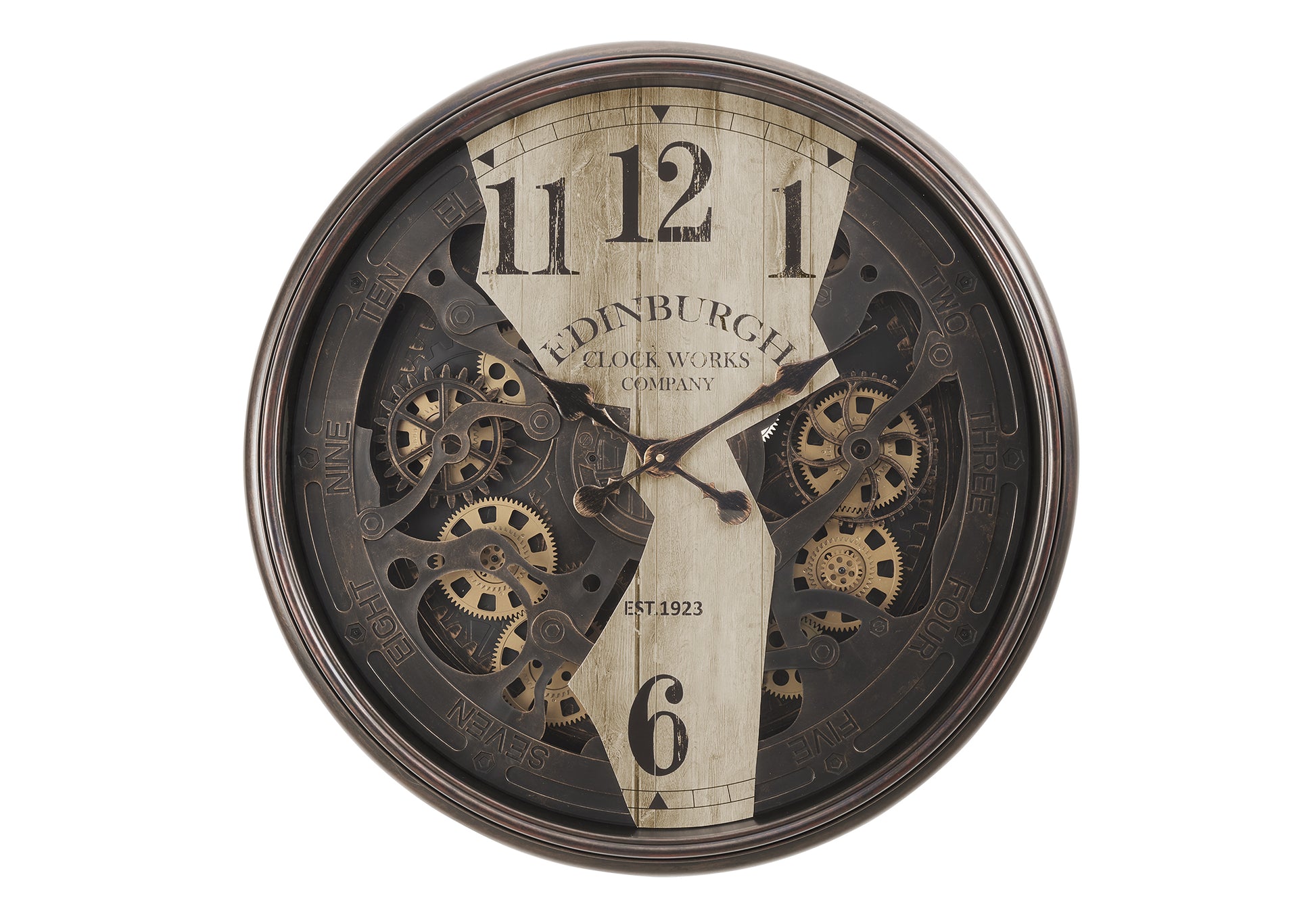 30 Round Wall Clock with Gear Mechanism - Brown - Transitional Design USA