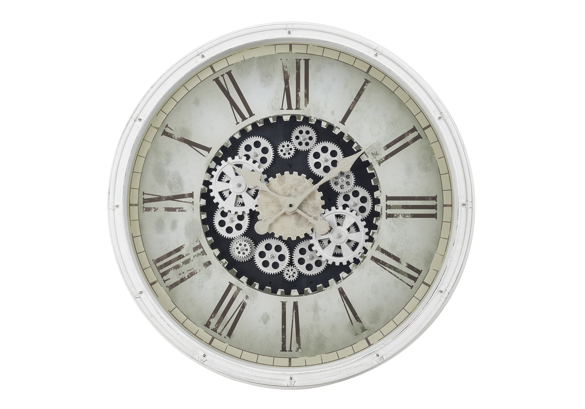 30 Round White Gear Mechanism Wall Clock - Oversized Non-Ticking Decorative Timepiece USA