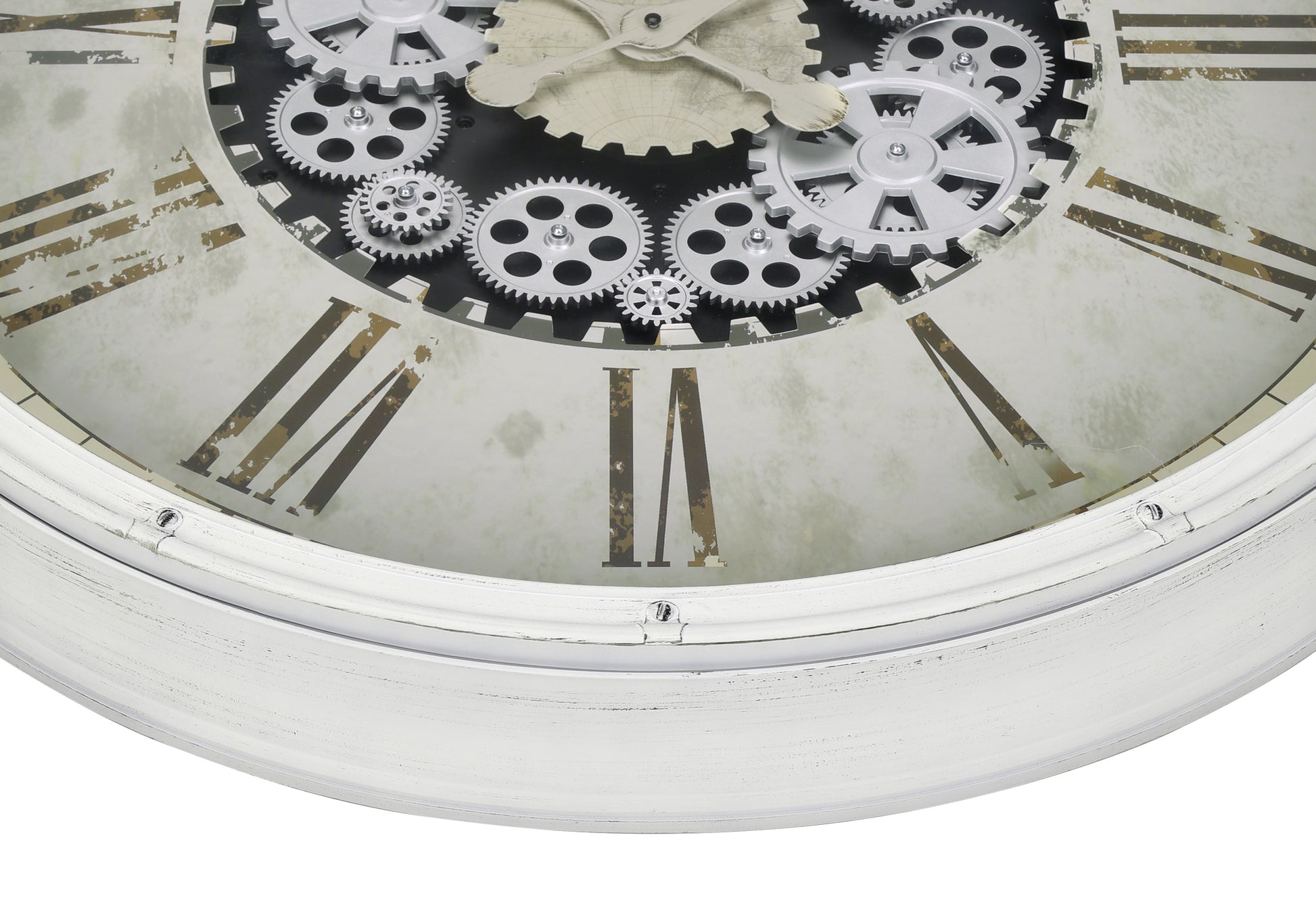 30 Round White Gear Mechanism Wall Clock - Oversized Non-Ticking Decorative Timepiece USA