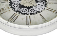 30 Round White Gear Mechanism Wall Clock - Oversized Non-Ticking Decorative Timepiece USA