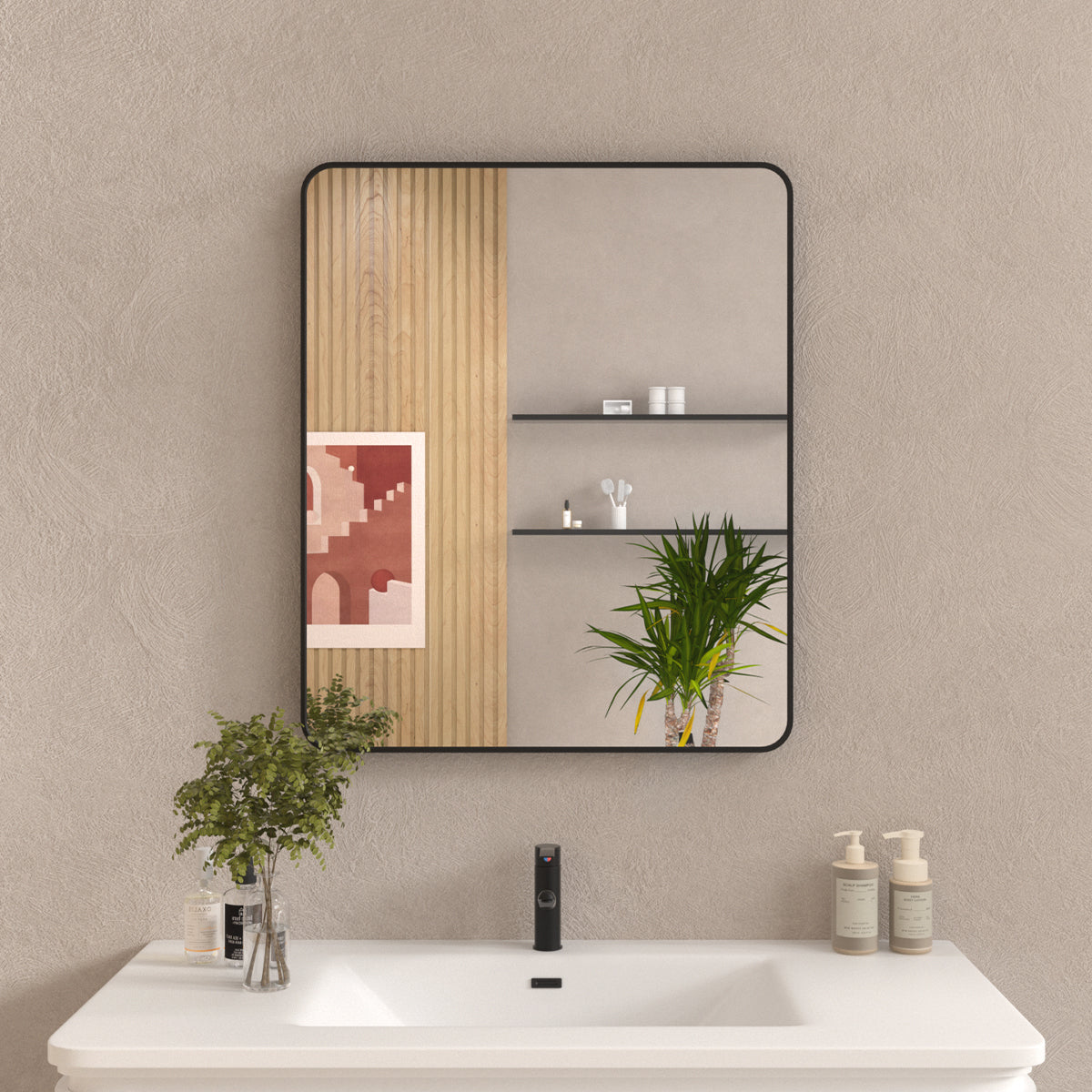 30x36 In. Matte Black Aluminum Framed Decorative Bathroom Wall Mirror USA