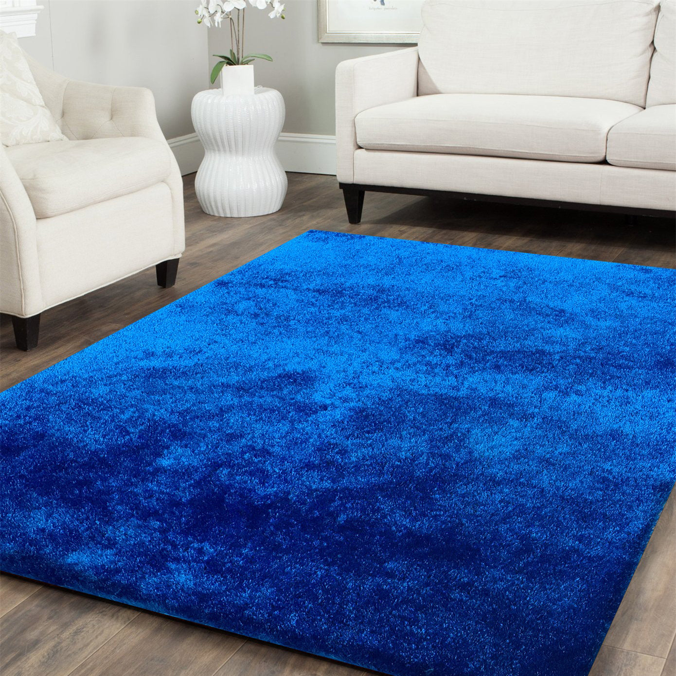 Plush Soft Royal Blue Shag Area Rug for Living Room, Bedroom