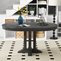 TREXM Farmhouse Dining Table Extendable Round Table for Kitchen, Dining Room(Black)