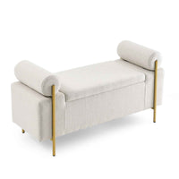 Elegant Upholstered Linen Storage Bench with Cylindrical Arms and Iron Legs