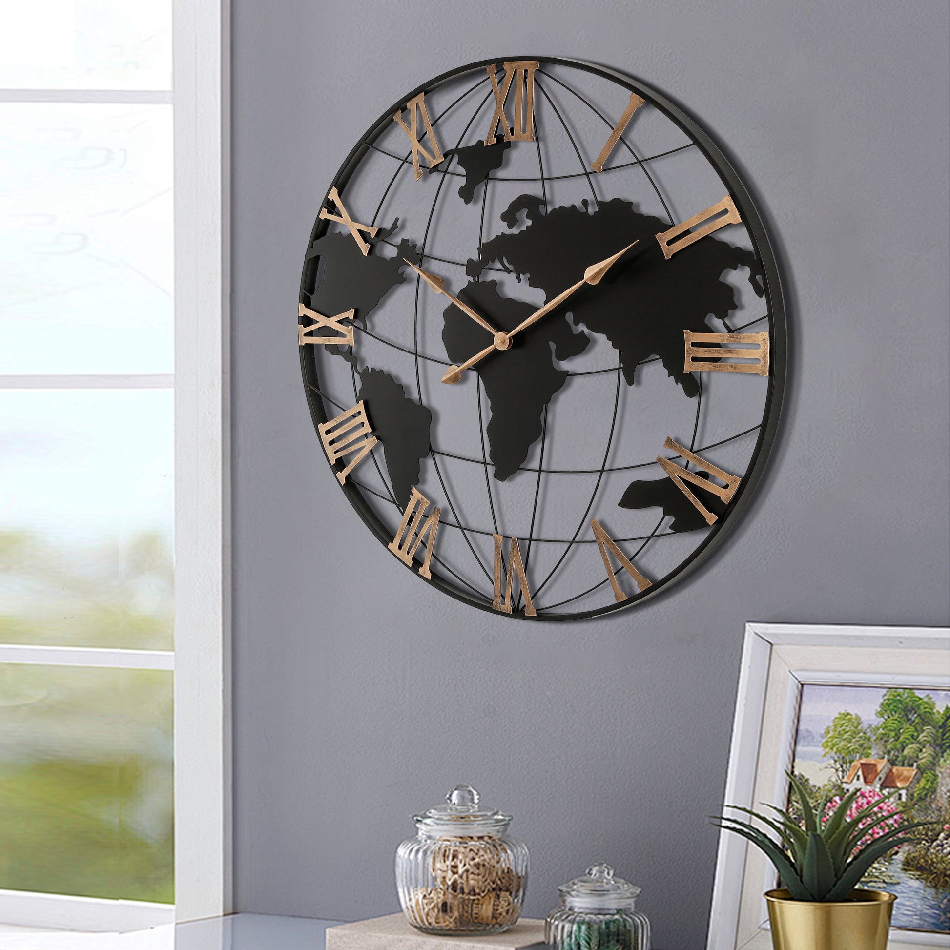 36 Inch Extra Giant Black Metal Wall Clock with Gold Roman Numerals USA