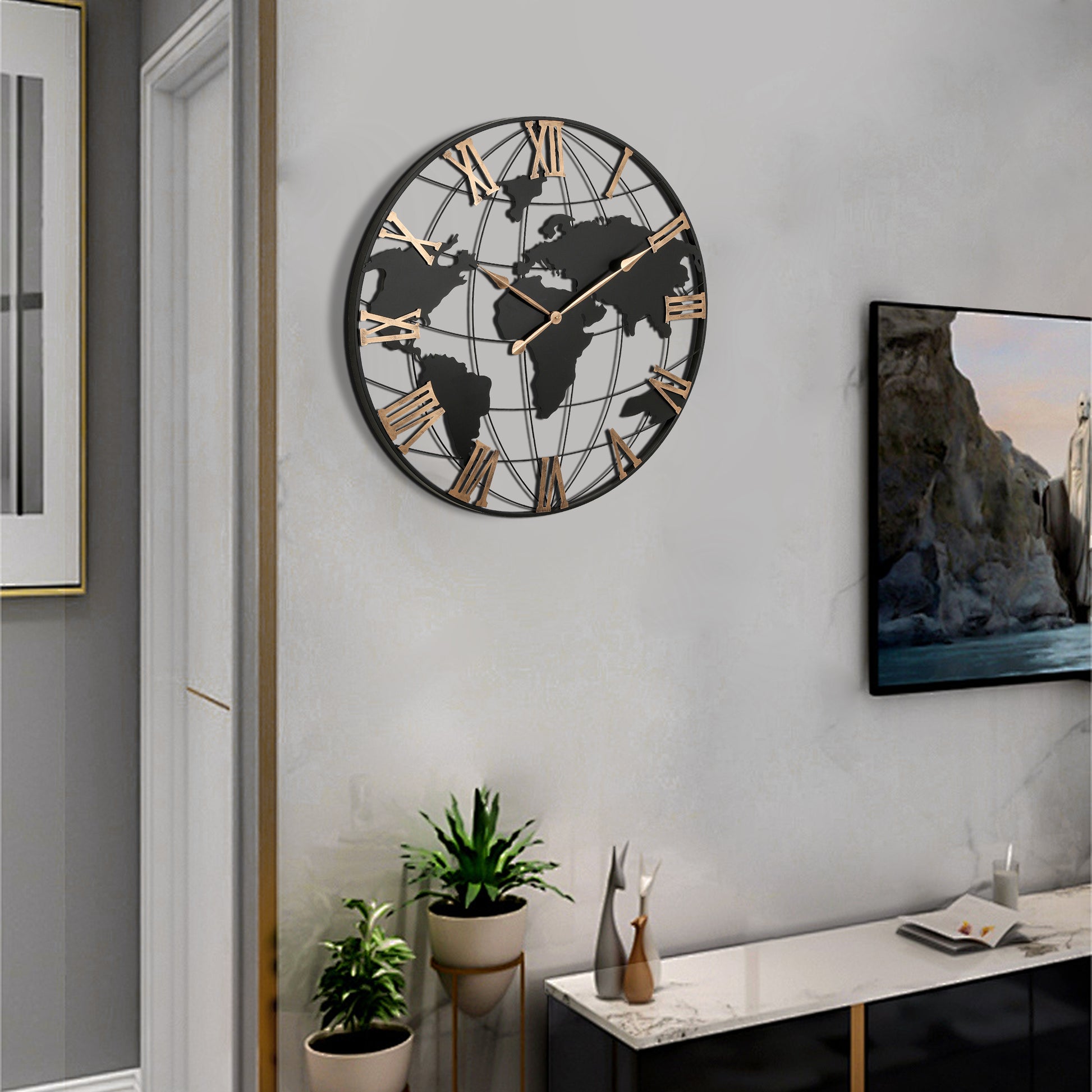 36 Inch Extra Giant Black Metal Wall Clock with Gold Roman Numerals USA