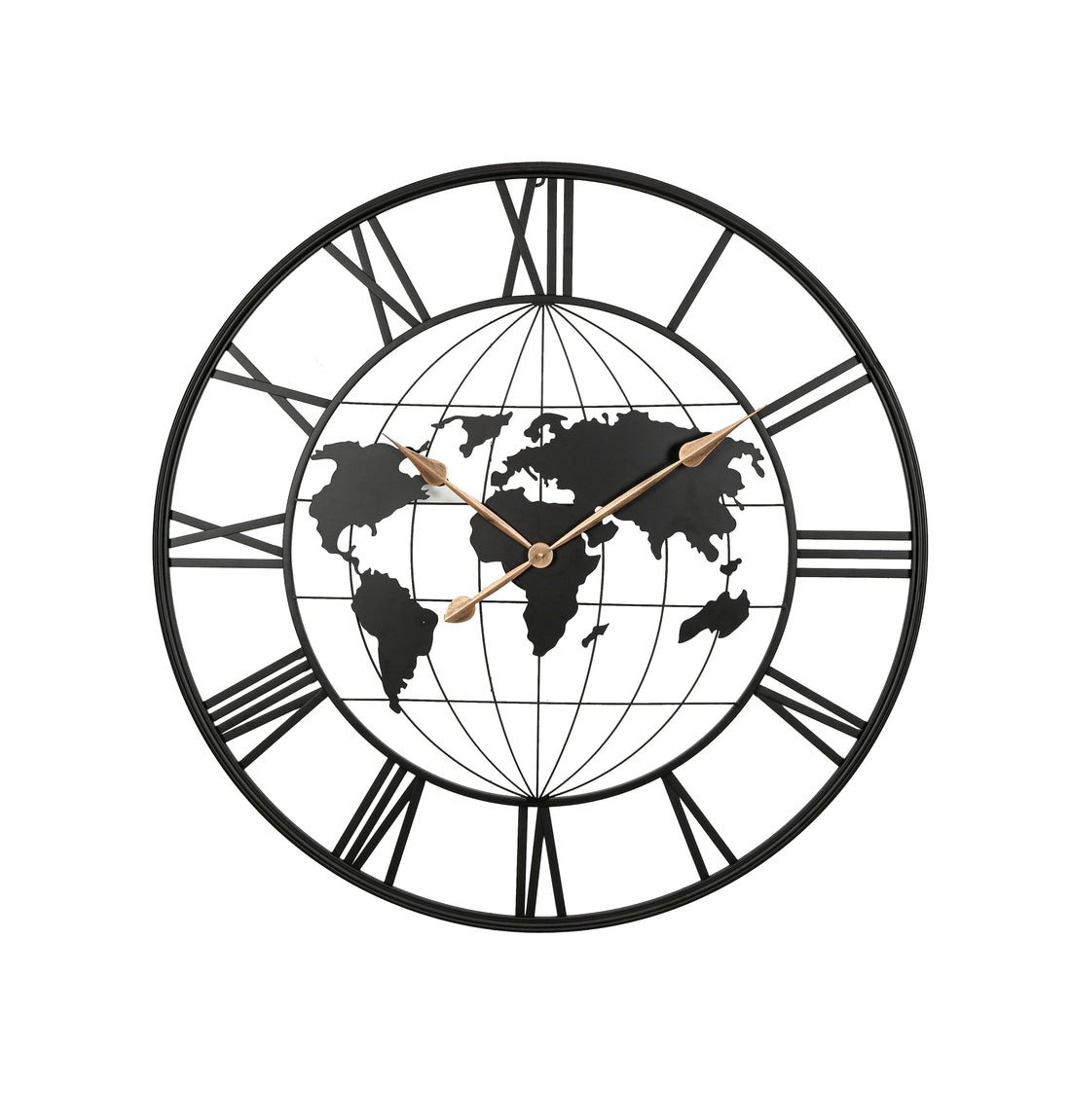 36 Inch Modern Black Metal Wall Clock with Gold Pointers and World Map Design USA