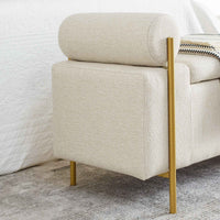 Elegant Upholstered Linen Storage Bench with Cylindrical Arms and Iron Legs