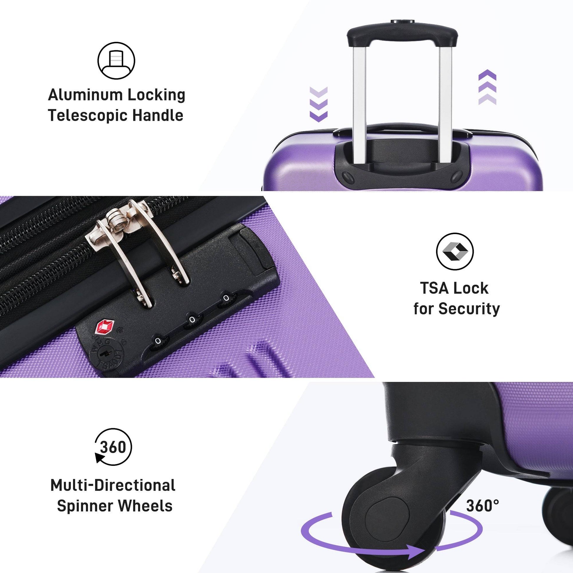 3 Piece Luggage Set Hardside Spinner Suitcase with TSA Lock 20 24 28 Available USA