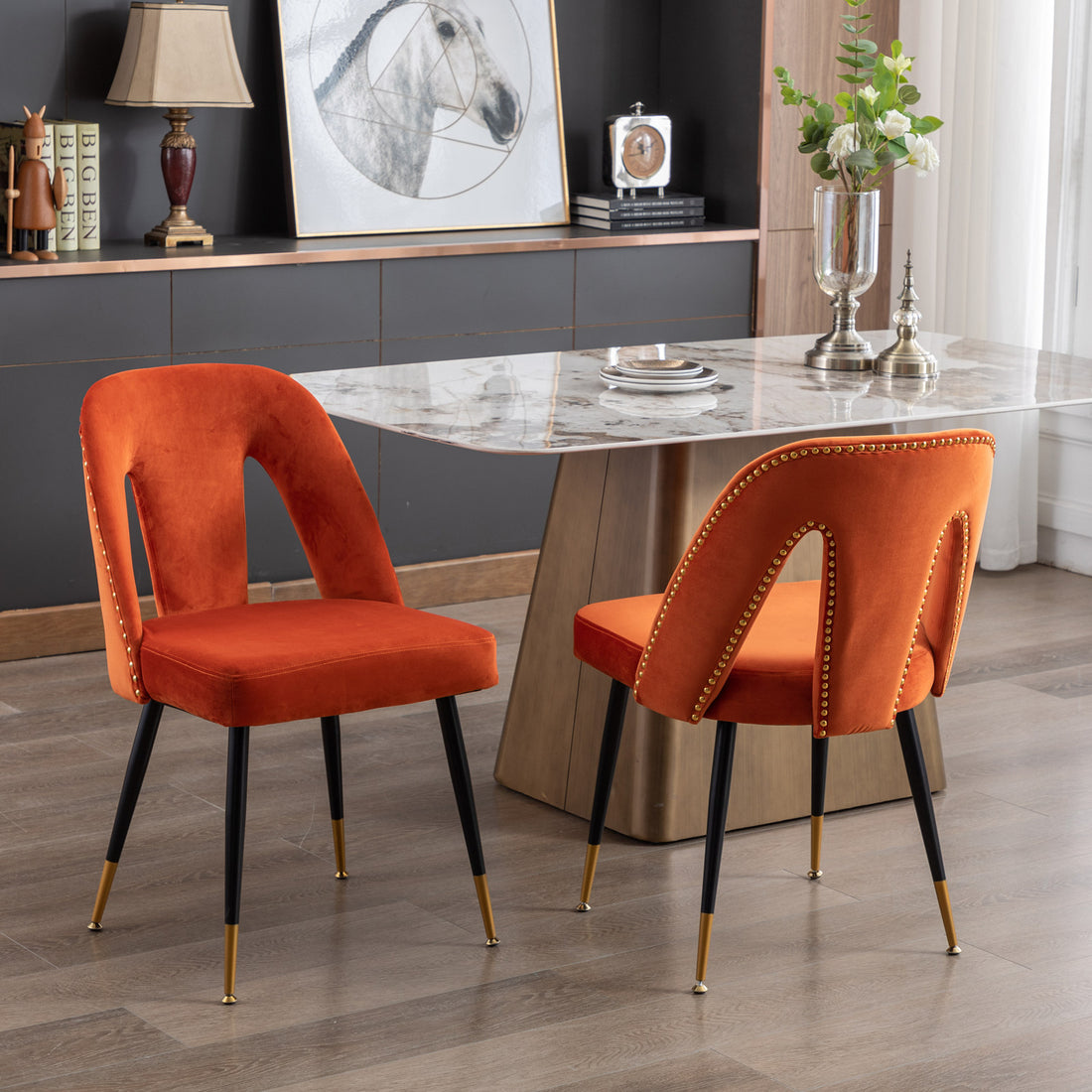 Luxurious Modern Velvet Dining Chairs in Vibrant Orange, Set of 2