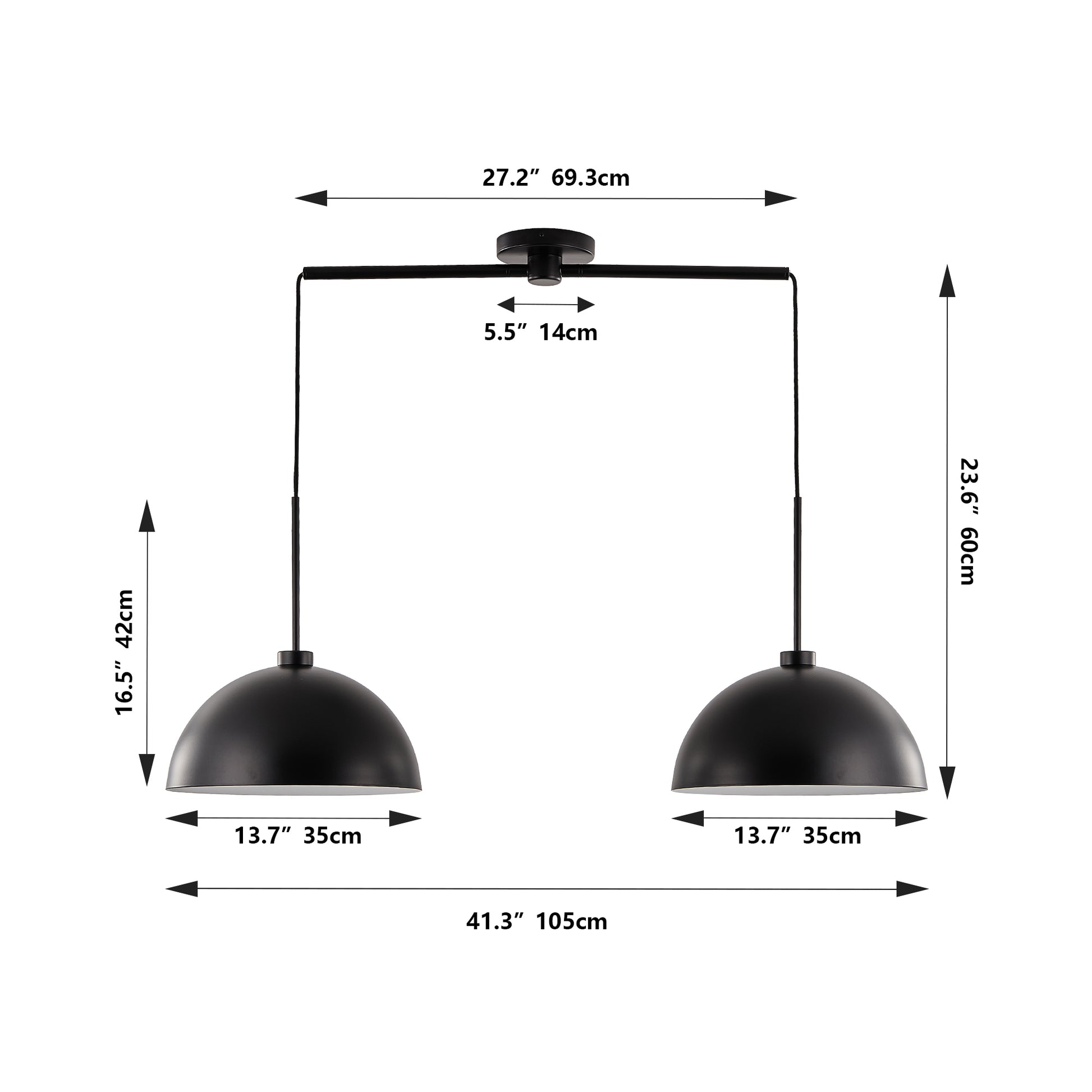 41-Inch Industrial Modern Black Double Pendant Light - Adjustable Ceiling Hanging Lamp USA