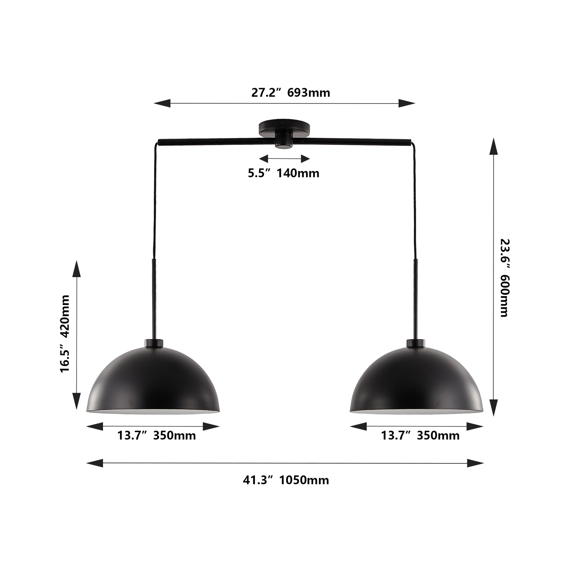 41-Inch Industrial Modern Black Double Pendant Light - Adjustable Ceiling Hanging Lamp USA