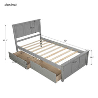 Elegant Platform Storage Bed with Drawers and Wheels, Twin Size, Gray- USA