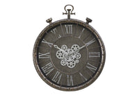 Clocks, 24' Round, Gear Mechanism, Wall Clock, Grey, Transitional