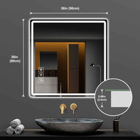 36X36 Inch LED Bathroom Mirror Vanity Mirrors with Front Lights Wall Mounted Anti-Fog Frameless Make Up Mirror with Light 5 mm Copper-Free Silver Mirror Horizontal or Vertical