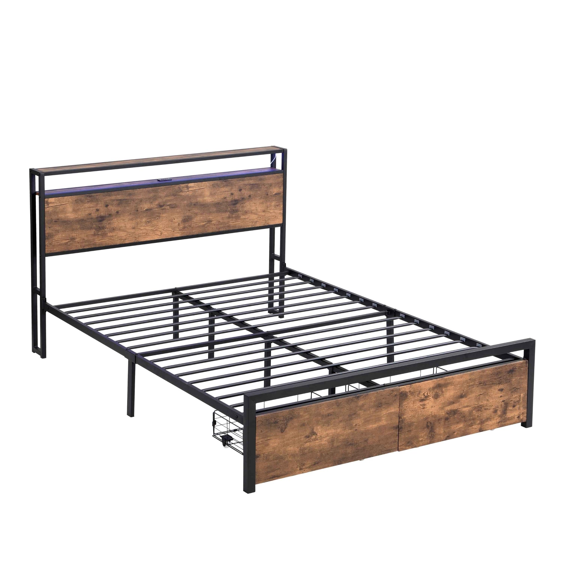 Rustic Farmhouse Wood Platform Bed with Storage Drawers- USA