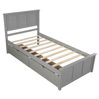 Elegant Platform Storage Bed with Drawers and Wheels, Twin Size, Gray- USA