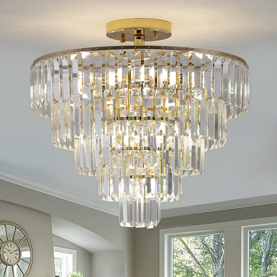 5-Tier Round Semi Flush Mount Chandelier Light USA