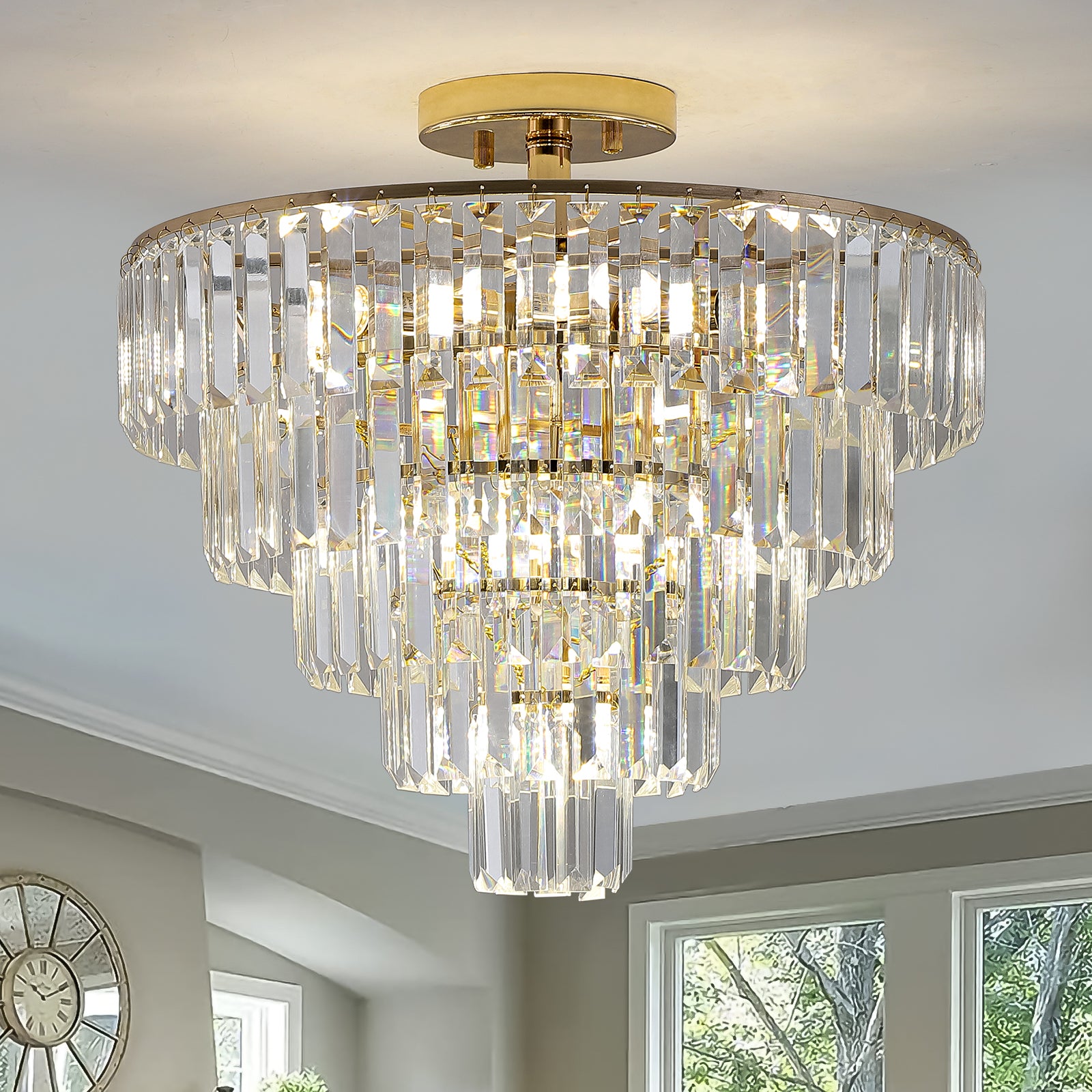 5-Tier Round Semi Flush Mount Chandelier Light USA