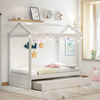 White Cottage Bunk Bed with Trundle - Stylish Wooden Bunk Bed for Kids' Bedroom- USA