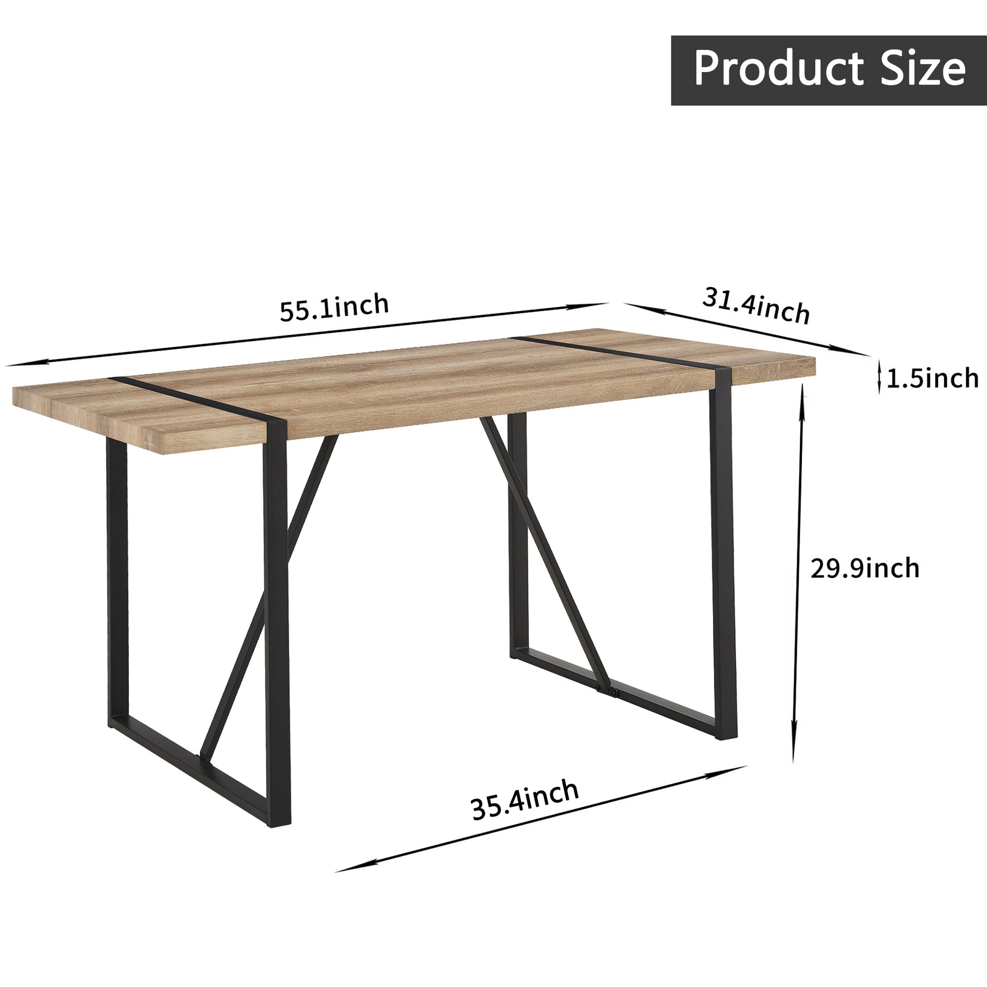 55-inch Rustic Rectangular Dining Table with Metal Legs USA