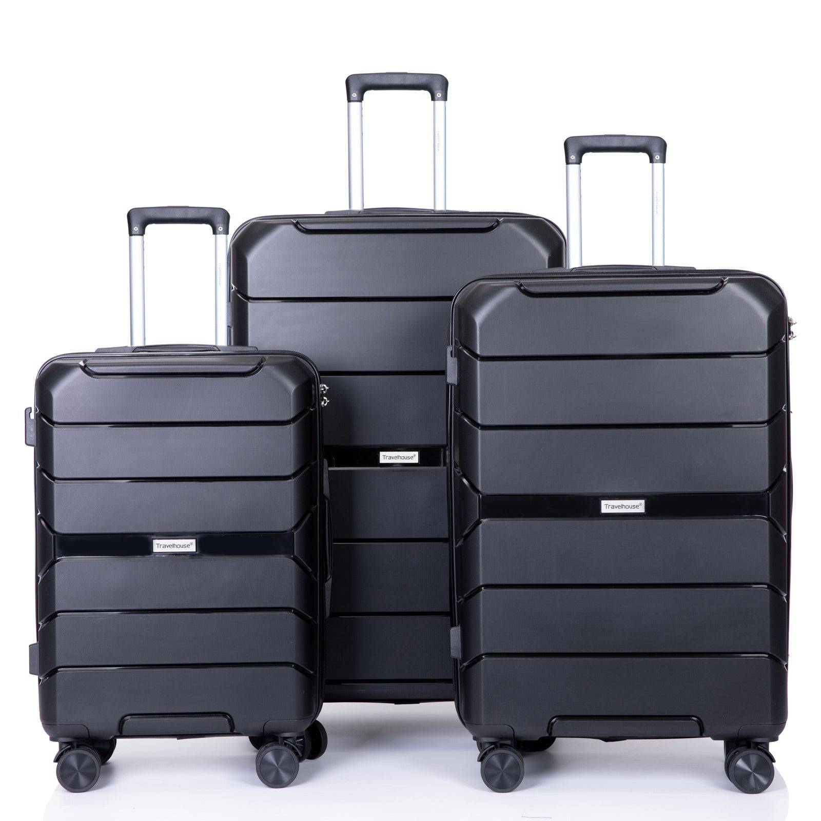 Hardshell Suitcase Spinner Wheels PP Luggage Sets Lightweight Durable Suitcase with TSA Lock,3-Piece Set (20/24/28) ,Black