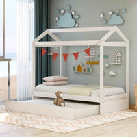 White Cottage Bunk Bed with Trundle - Stylish Wooden Bunk Bed for Kids' Bedroom- USA